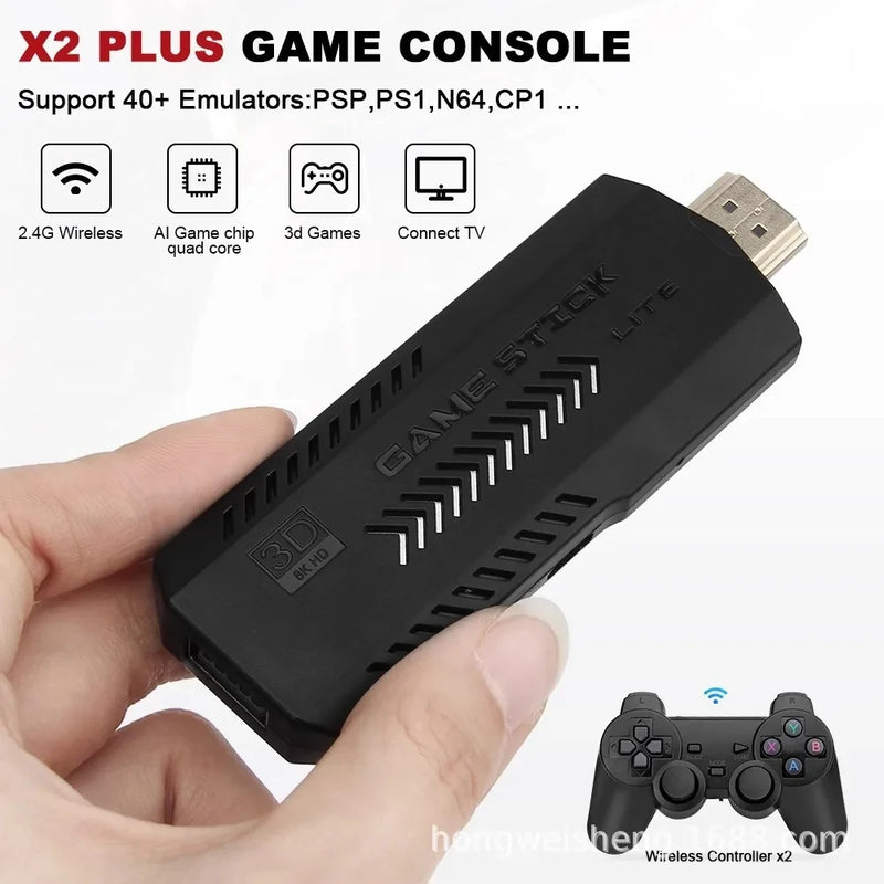 X2 Plus GD10 Pro 4K Game Stick New 3D HD 2.4G Retro Video Game Console Wireless Controller TV 50 Emulator For PS1/N64/DC 64G Gif